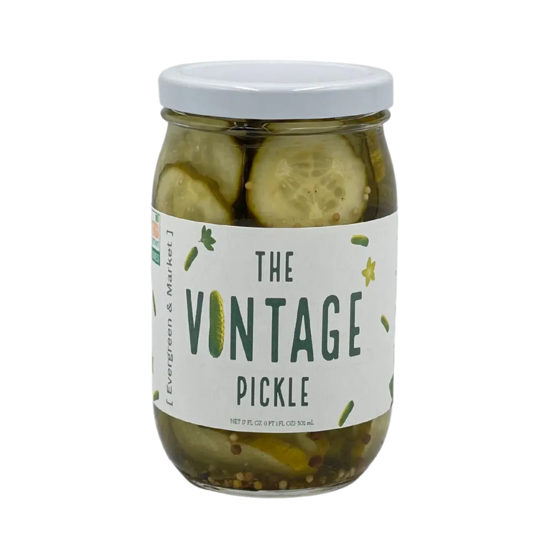 Evergreen & Market Original Pickles - 17 oz Glass Jar with Resealable Lid, 24 months Shelf Life, Natural Classic Crisp Flavor, Southern Staples for Burgers, Deli Sandwiches, Fried Goodness