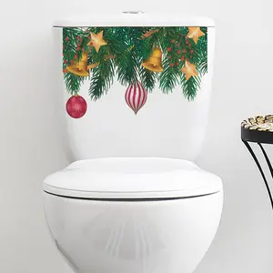 1 piece of Christmas snowman toilet seat sticker - self-adhesive disposable bathroom decoration with holiday red hat, scarf, and holly design, suitable for ceramic surfaces, vacation home decoration, Christmas bathroom decoration