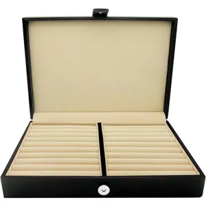 Men/Women's Cufflinks Jewelry Box - Faux Leather Display Case Storage Organizer Black, for Rings Earrings Tie Clips