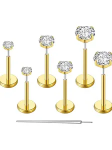 Flat Back Earrings Stud, Titanium Threadless Tragus Labret Cartilage Lip Piercing Jewelry, Hypoallergenic Body Piercing Jewelry for Women Men