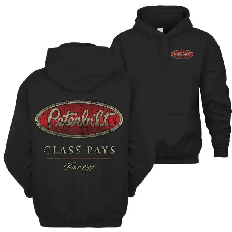 Peterbilt Black Hoodie – 2side Trucking Graphic Hoodie, Classic Logo Trucker Pullover, Semi Truck Vintage Hoodie, Unisex Trucker Apparel, Highway Hauler Outfit