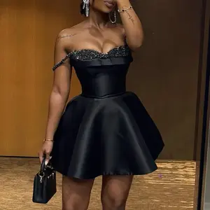 Spring New Elegant Sequin - Patchwork Strapless Thin Strap Mini Dress