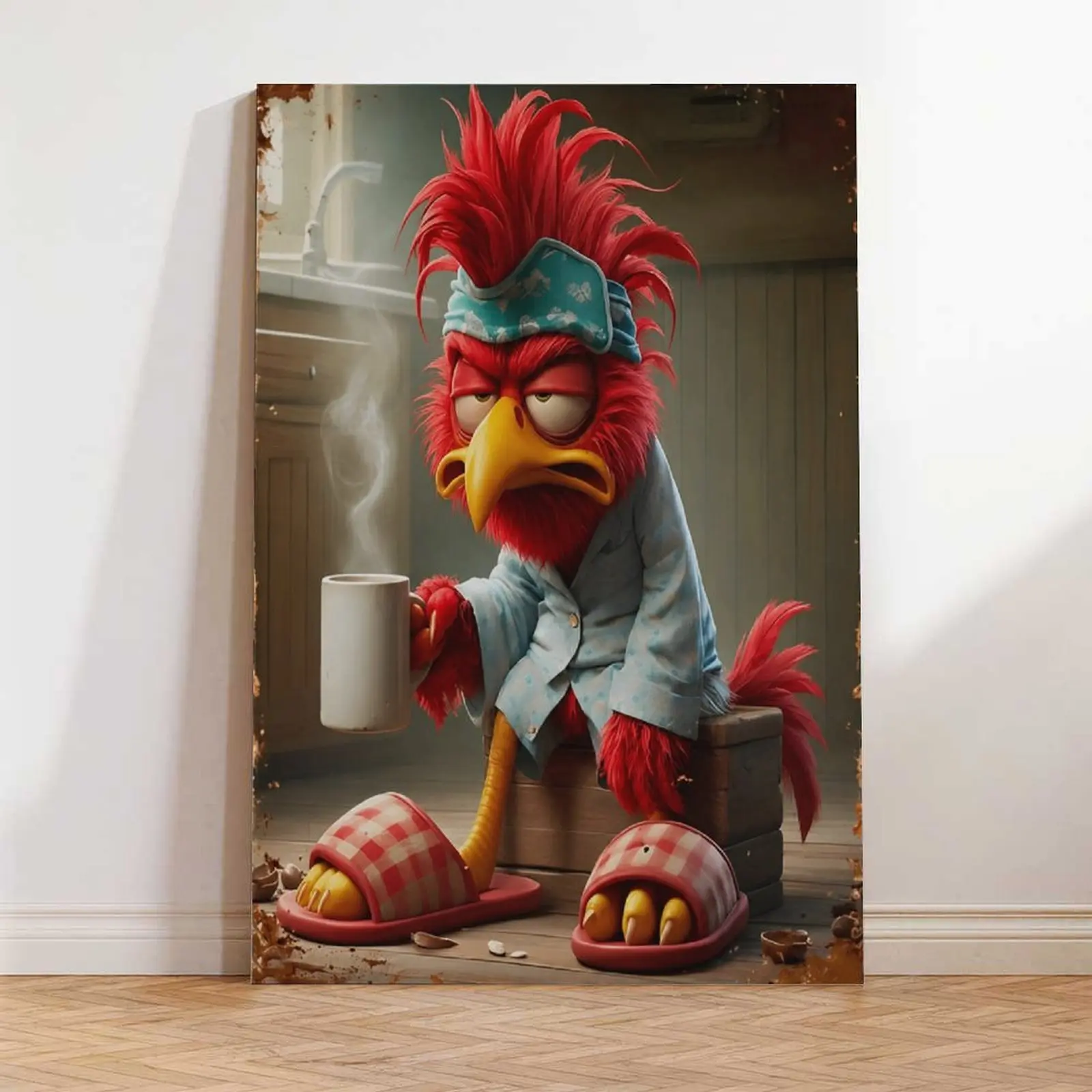 Funny Grumpy Chicken Canvas Wall Art – Angry Red Rooster Poster Print, Hilarious Farm Animal Decor for Kitchen, Coffee Bar, Bedroom or Office, Rustic Vintage Style Framed Canvas, Perfect Gift for Chicken Lovers, Farmers, Country Home Decor Fans and Anyone