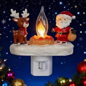Christmas 2025 Plug-in LED Campfire Flickering light Cute Santa & Rudolph Reindeer Resin Craft Ideal Gift for Kids Room Bedroom Decor Handmade Ghost Bonfire Light Bird Cardinal Wall Set car usb night light touch 3D Printed Matrix Logo Touch-Controlled Sil