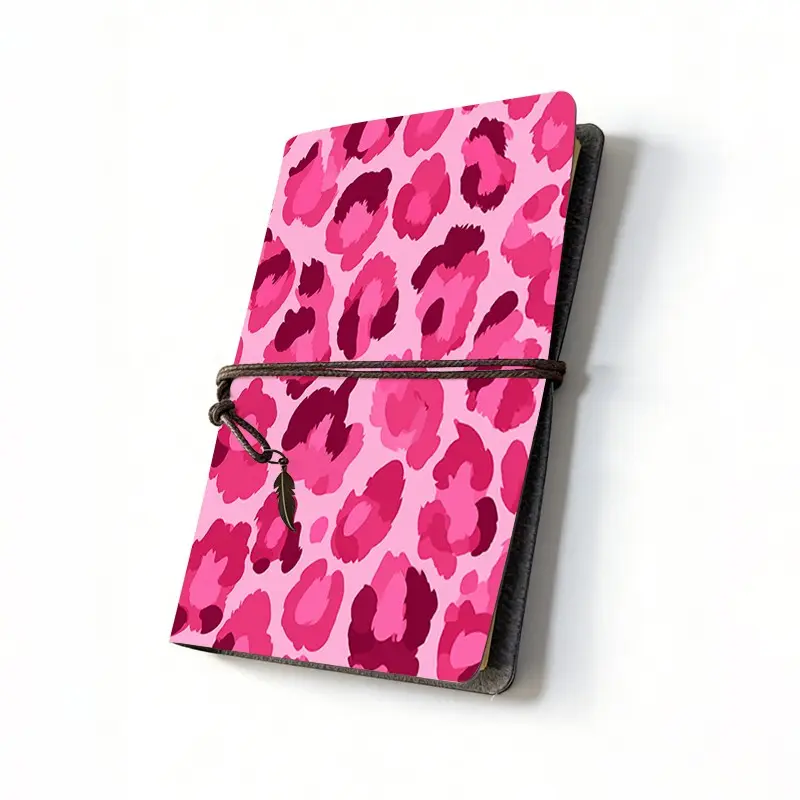 Premium A6 Composition Notebook, 160 Pages Smooth Writing Paper, Leopard Print Cover, Tethered Closure & Metal Leaf, Christmas Gift