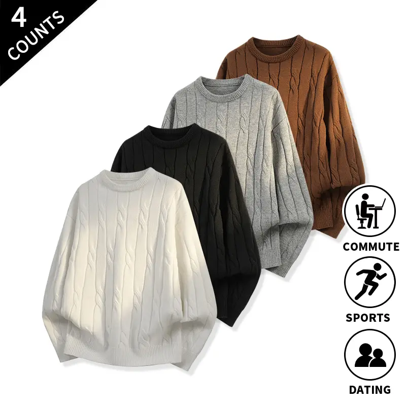 4-Pack Men’s Knit Sweaters, Crew Neck, Long Sleeve, Soft and Comfortable – Pullover Style for Casual Daily Wear, Dates, and Commuting
