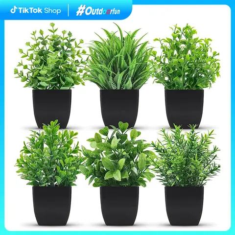 Outdoorfun 6 Pack Small Fake Plants Artificial Potted Faux Plants in Pot for Home Office Farmhouse Bathroom Shelf Decor Indoor for Summer Porch Patio Planters, New Home Garden Decor & Moving Season, summerwins Deals For You