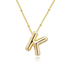 Gold Bubble Letter Necklace for Women - Balloon Initial Pendant Necklace