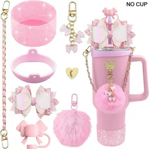 8PCS Stanley Cup Accessories Set, Drink Protectors for Stanley Cup 30oz 40oz Tumbler with Handle-Aesthetic Keychain, Butterfly Straw Lid, and Glitter Boots-Collegiate Style Cup Decoration Gift (Cup Sold Separately)