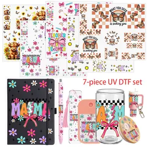 Mix 5 Sheets of Seven-piece UV DTF Wraps, Suitable for 16oz Cups and Lids, A5 Notebooks, Ballpoint Pens, Spray Bottles, and Bookmarks for DIY Crafts Decor Creative Gifts summerwins