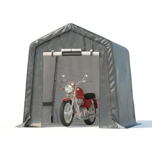 Garvee 6X8 Ft Heavy-Duty Portable Outdoor Storage Shed with Roll-Up Door & Vent, 240g Waterproof PE Tarp & UV Protection, Carport Storage Shelter for Motorcycles, Firewood, Garden Tools - Gray