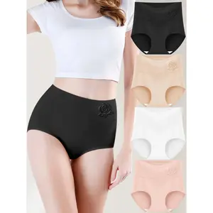 4Pcs High-Waisted Cotton cute print Underwear women Breathable Full Coverage Seamless briefs Tummy Control Comfort fashionable panties