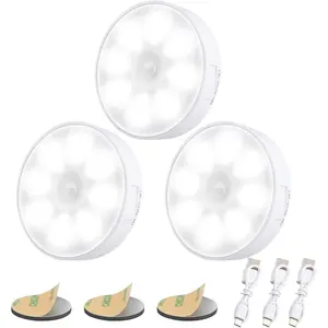 Upgraded Motion Sensor Light, 8 LEDs, 3 Pack Rechargeable, 120 Detection, 3 Modes - Closet, Bedroom, Stair, Hallway Light - 6000K Cold White
