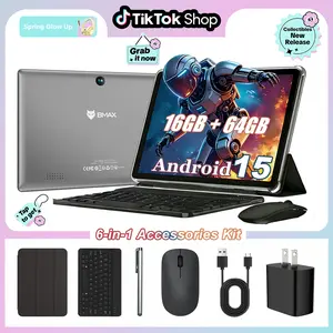 【SpringGlowUp】2026 New Android 15 10.1 Inch Tablet, 16(4+12)GB RAM + 64GB ROM, 2 in 1 Protable Device with Case, Keyboard, Mouse, Stylus, Type-C Cable, Power Adapter,WIFI6 and Bluetooth, for Video, Study & Light Work,for Valentine's Day Gift
