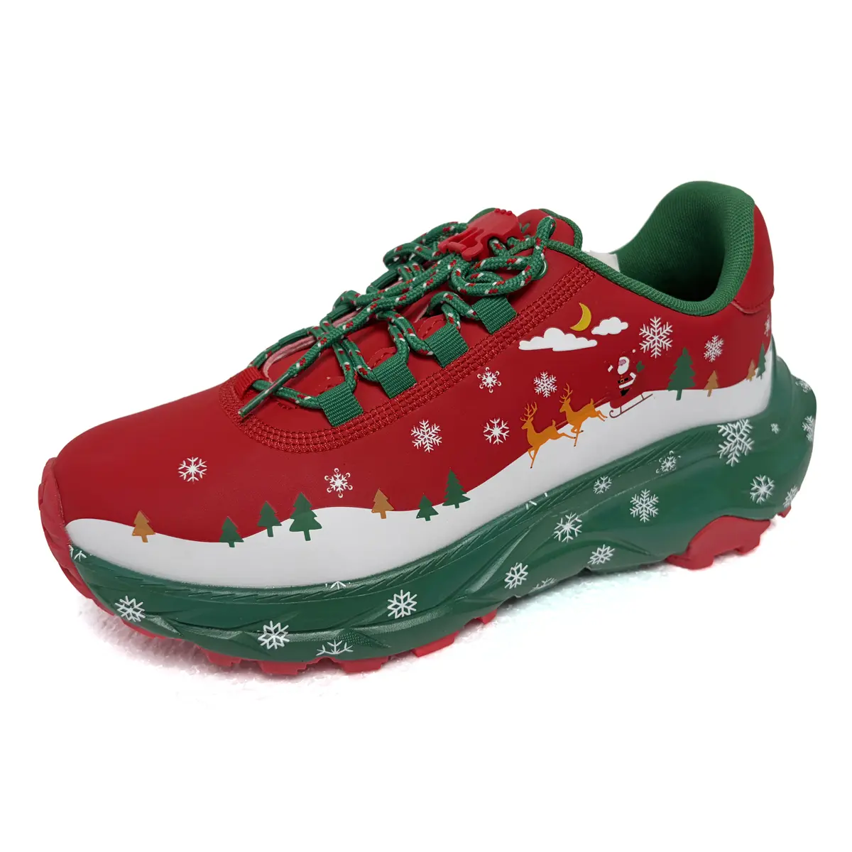 Women's Holiday Edition Casual Sports Shoes - Christmas Themed Artistic Festive Pattern Trainers, Easy Hook-and-Loop Closure, Comfort Platform, All-Day Cushioning Footwear for Party & Winter Social Occasions