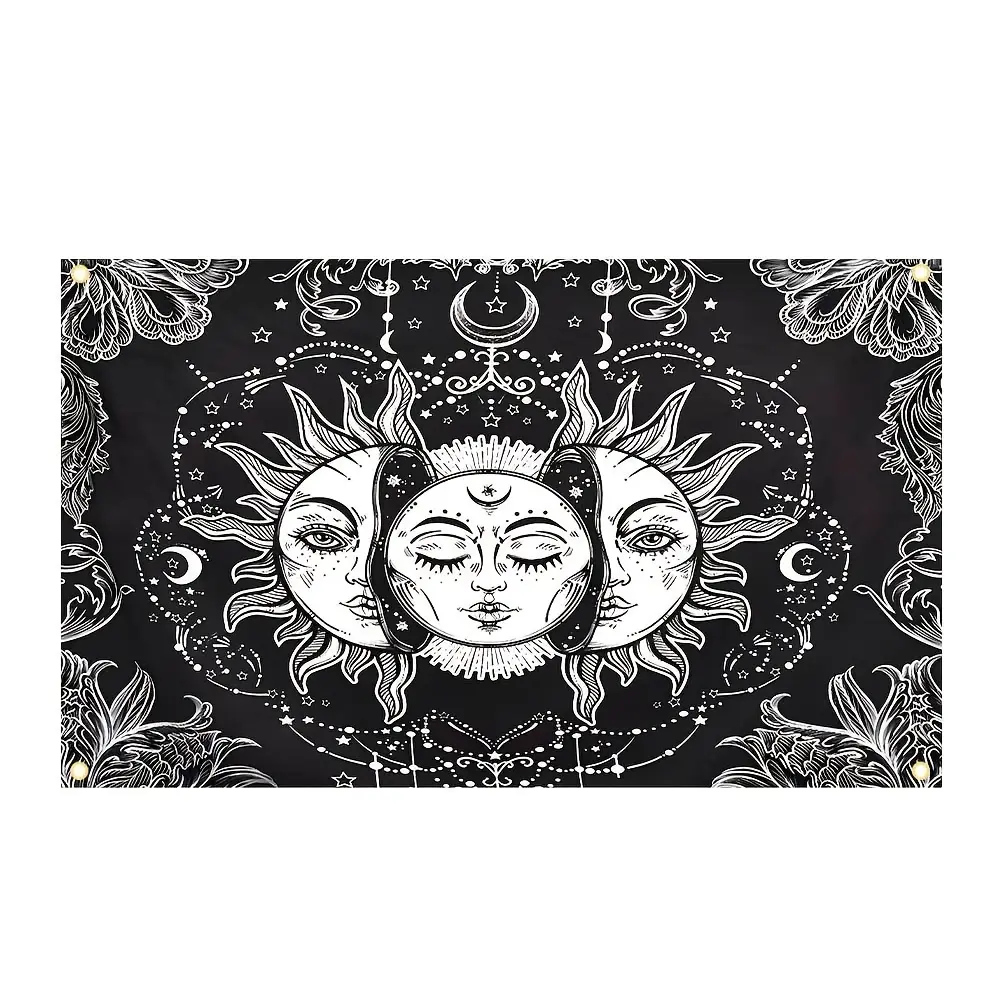 Sun Moon Tapestry Wall Art with Psychedelic Black White Mystic Print for Bedroom Living Room Dorm Apartment Home Indoor Decor Aesthetic Wall Hanging,music