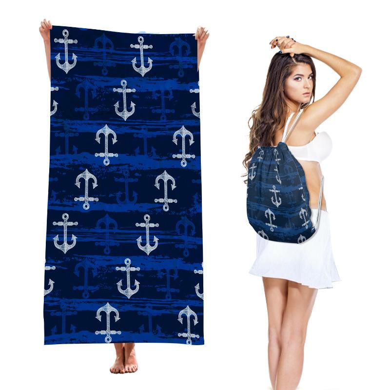 Two-in-One Beach Towel Backpack, Foldable Beach Towel Storage Bag, Microfiber Printed Beach Towel Yarn
