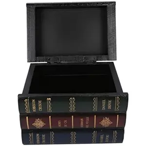 Vintage Wooden Decorative Book Boxes, Multipurpose Rectangle Flip Top Storage, Antique False Book Decor for Home Office Gifts - Non-Waterproof Vintage Style Decorations Organiser Ornaments Black