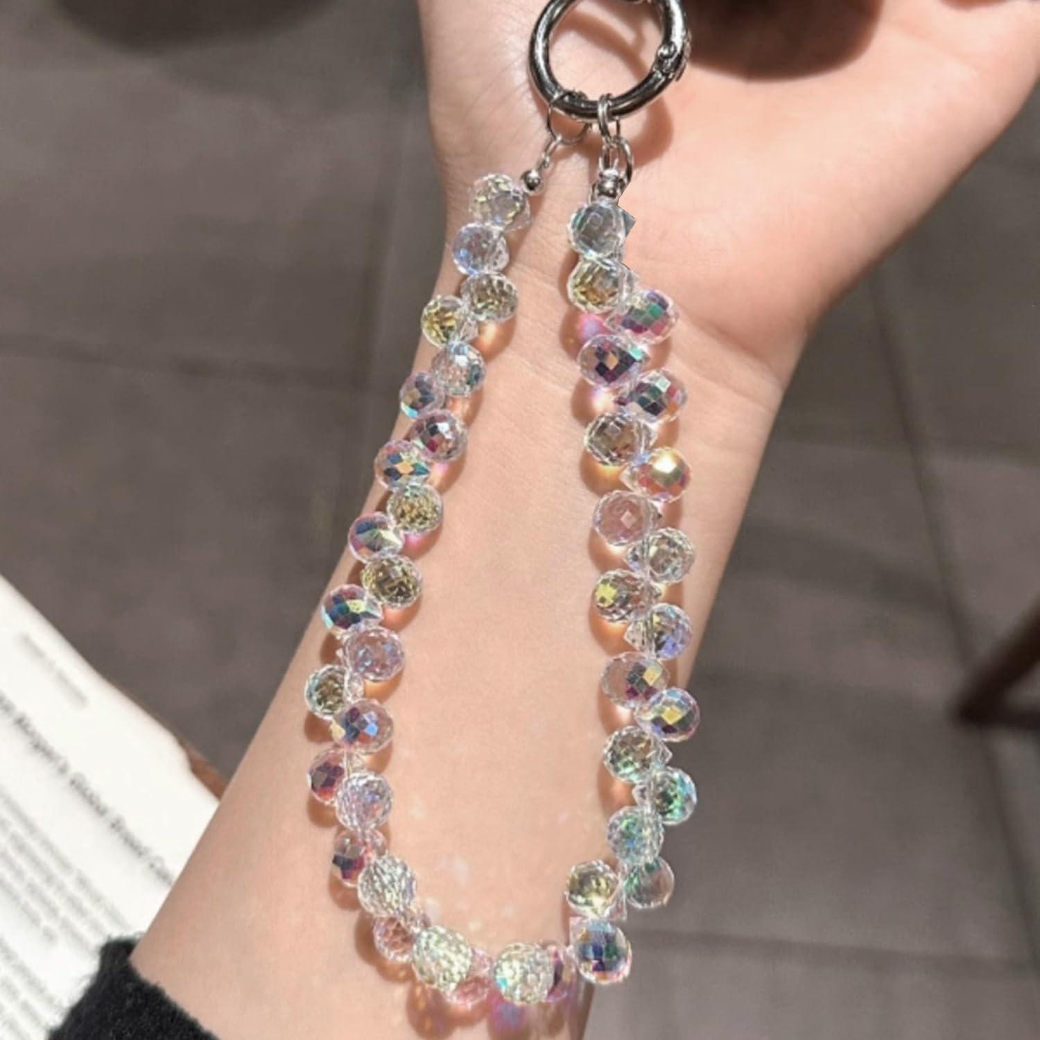 Sparkling Beaded Phone Wrist Strap - Stylish Cellphone Lanyard Chain with Bracelet Design for Women,  Fashionable Wristlet for Smartphones, Valentine's Day Gifts