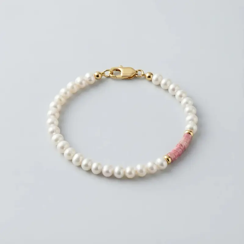 BEAD BRACELET WITH PEARLS AND RHODONITE HEISHI