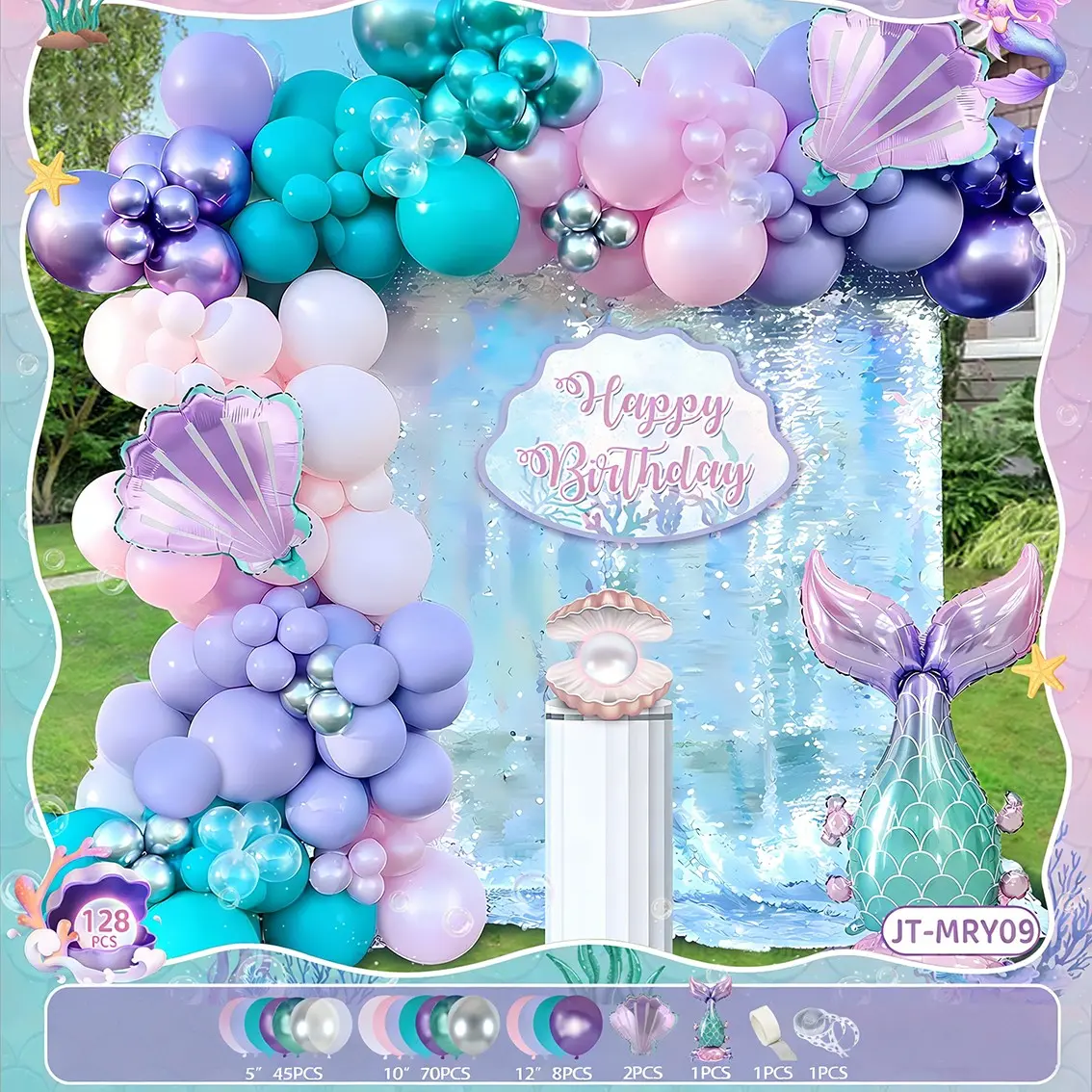Dreamy Mermaid Balloon Chain Set, Aluminum Foil Mermaid Tail Balloons, Ocean Theme Girl Birthday Party Decor, Underwater Fairy Tale Kids Scene Decoration