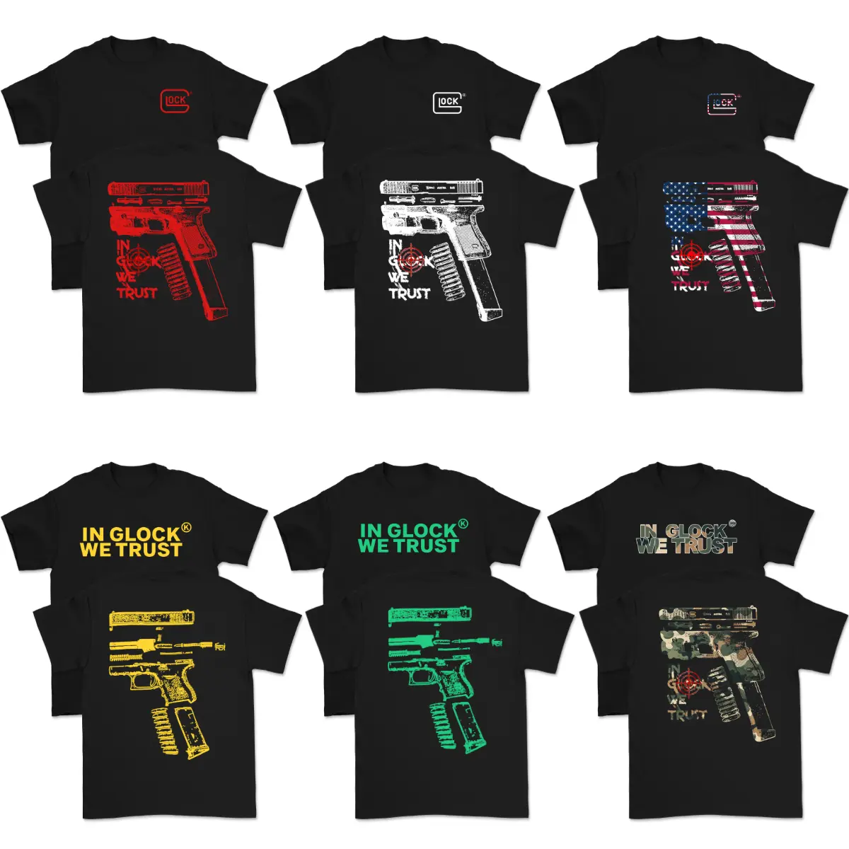 In Glock We Trust T-Shirt – Patriotic Gun Graphic Tee for Men, American Style Streetwear,  Perfect summer shirt made of soft cotton, Cool Casual Top. A great gift for men, ideal for dads