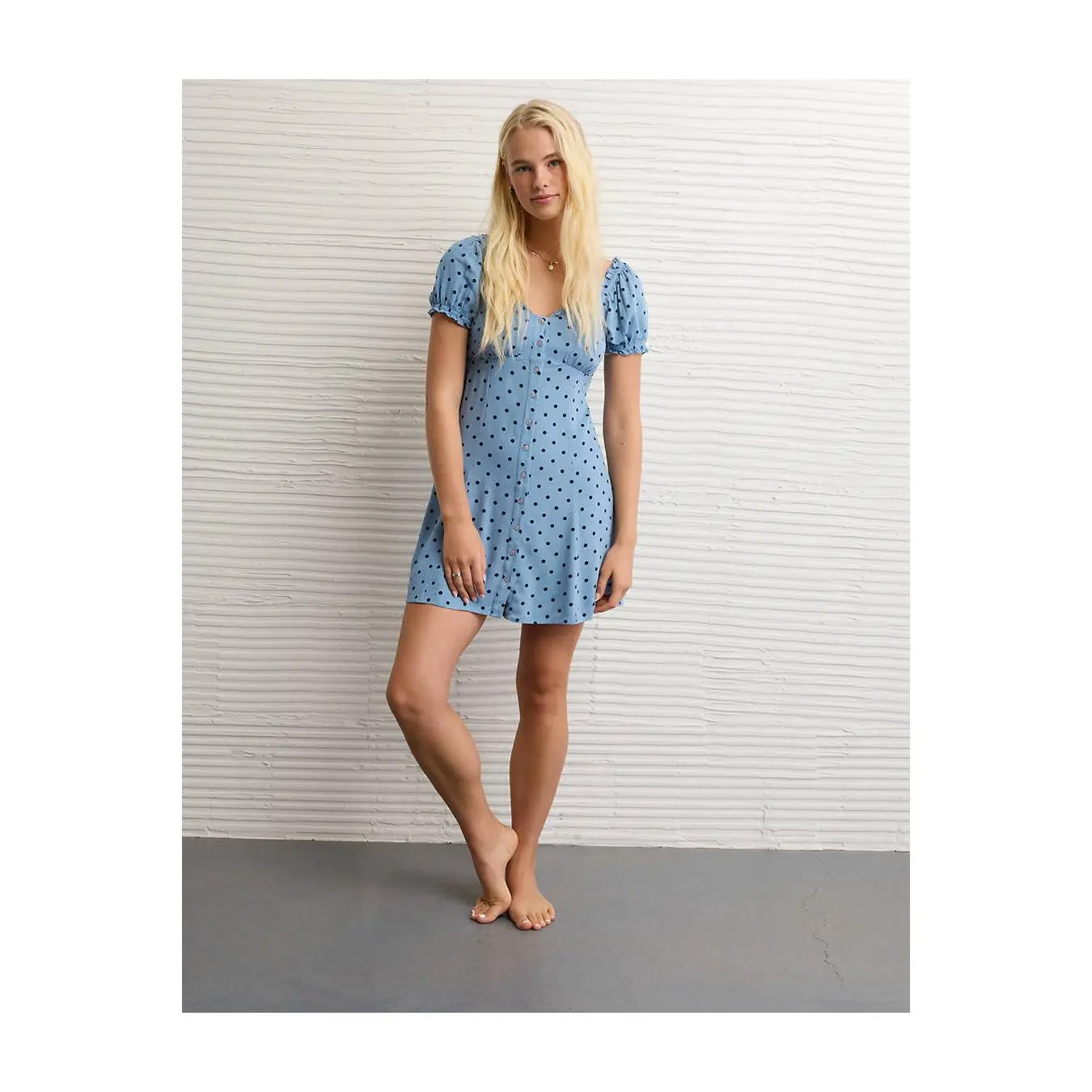 AE Short-Sleeve Button-Up Mini Dress