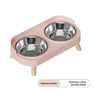 Double Bowl Anti-Tip Pet Feeding Bowls, Stainless Steel Dog & Cat Water Food Dish Set, Drinking Water Bowl, Protects Neck Health, Durable Design