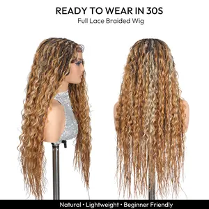 Caramel Honey Glow Color Boho Braids Full Lace Wig 28” | Pre-Cut Lace Drawstring, Ready to Wear Synthetic Lightweight Natural Texture Wig #OT4/27/24 Color #SummerVibes