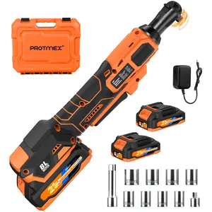 Protmex 74Ft-lbs (100N.m) Cordless Ratchet Wrench, 3/8'' Brushless Electric Ratchet with 21V 2.0Ah Battery, 0-400RPM Chargeable Power Ratchet Tool Kit with Variable Speed Trigger