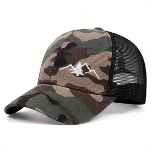 Men'S Mountain Embroidered Mesh Baseball Cap Adjustable Sun Protection Breathable Mesh Back Olive Green Perfect for Outdoor Activities Travel, and Beach Vacations Casual Headwear Embroidered Logo Cap Mesh Back Hat