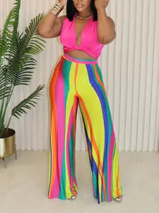 Summer Sexy Belted Fashion Wide Leg Pants Casual Two-Piece Set for Women, Perfect for Daily Streetwear, Vacation Style