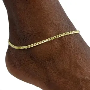 MaxBling81 Women's High-End Polished Finish 14K Stamped Brass Cuban Chain Anklet - 3.5mm Thick, 10" Long, Gold Electroplated, Daily Wear Women Fashion Jewelry, Made in Korea