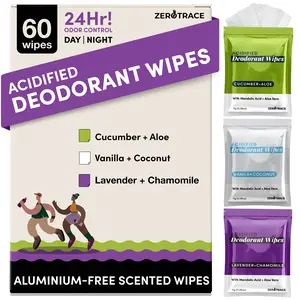 Nature's Bliss Trio Zero Trace Travel Deodorant Wipes - 60 Count, 24 Hour Odor Control, Aluminum Free, Hypoallergenic, Individual Wrapped Underarm & Body Wipes, Cucumber + Aloe Scent