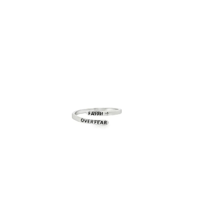 FAITH OVER FEAR RING ADJUSTABLE STERLING SILVER