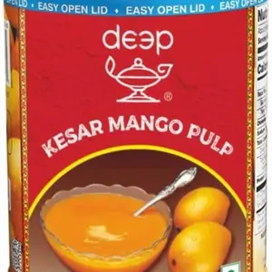 DEEP KESAR MANGO PULP 1 Can 30oz - Smooth and Sweet Mango Pulp in Resealable Container - Mangga