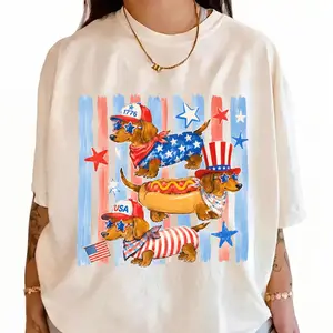 Comfort Colors® Patriotic Dachshund T-Shirt, USA Hot Dog Doxie Tee, Fourth of July Wiener Dog Shirt