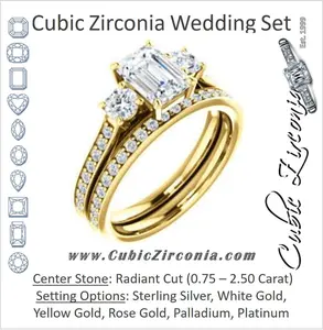 CZ Wedding Set, featuring The Tess engagement ring (Customizable Radiant Cut Trellis-Enhanced Bridge Setting with Semi-Pavé Band)