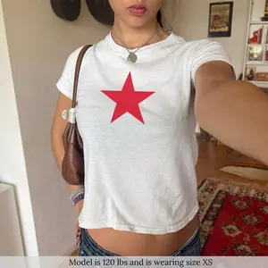 Red Star Baby Tee, Y2K Trendy Shirt For Women, Graphic TShirt, Aesthetic Gift For Girlfriend, Star Print