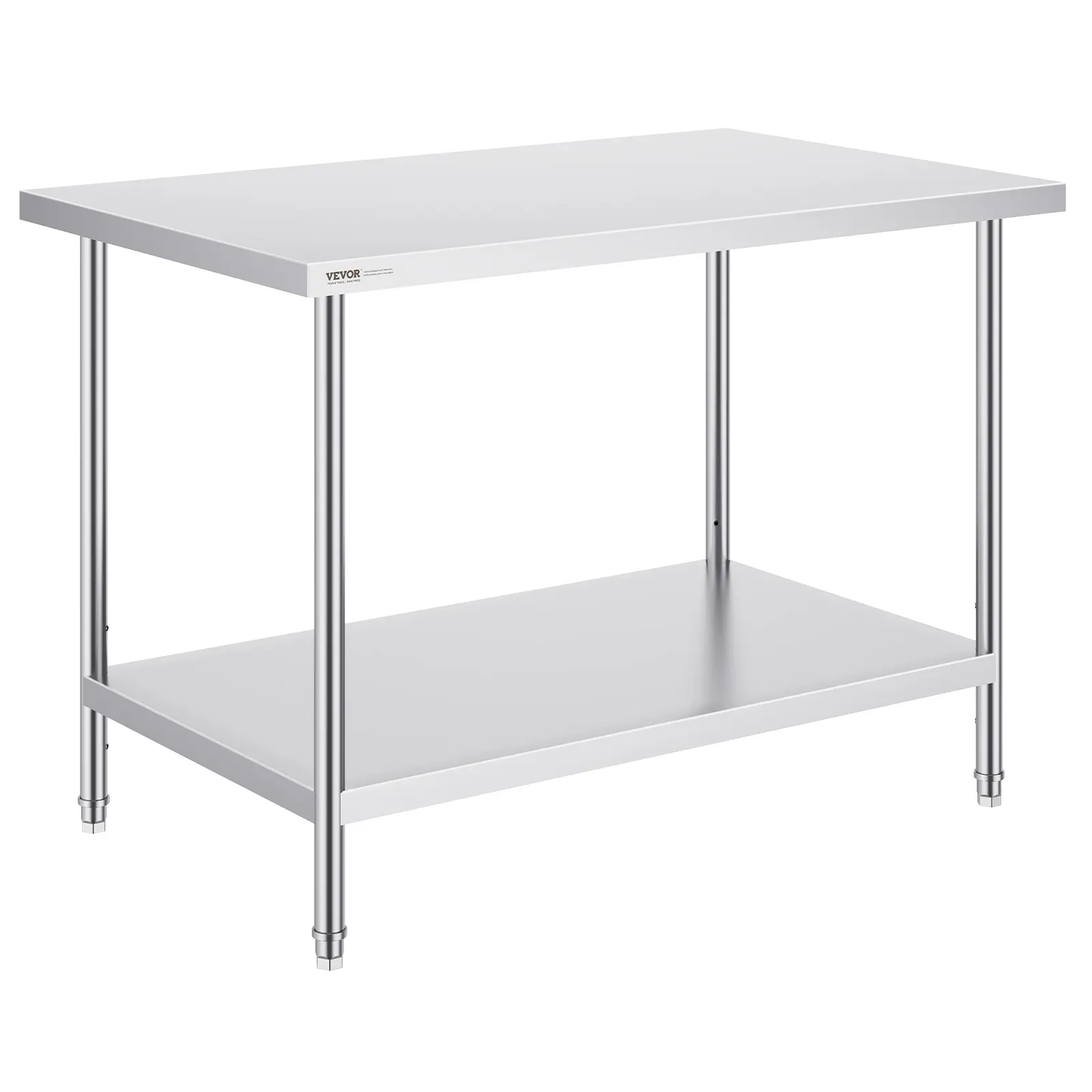 VEVOR Sturdy Stainless Steel Rectangle Prep Countertop, 30x48x34 in, 880 lbs Load Capacity, 3-Layer Heavy-Duty Worktable with 3 Adjustable Height Levels, Shelf, Organizer Rack, Commercial Workstation for Kitchen, Garage, Durable