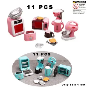 11pcs DIY Dollhouse Baking Furniture Accessories Toy Set, Coffee Maker, Mixer, Oven, Bread Machine, Kettle, Ideal Birthday Gift