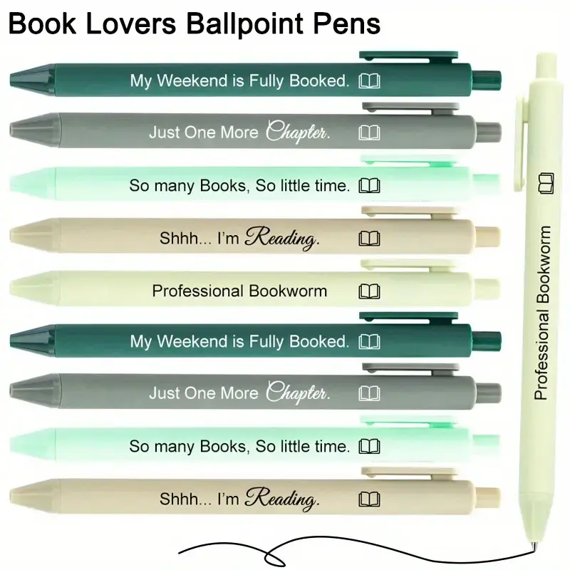 10pcs Book Lover's Ballpoint Pens - Funny Reading Quotes, Black ink - Ideal Librarian, Writer, Book Club Gifts, Perfect for Bookworms & Literary Parties, Librarian Appreciation, Thematic Stationery, Writing Stationery, Office supplies