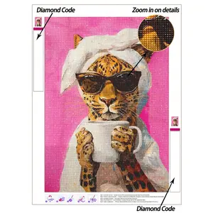 5D DIY Diamond Painting | Pink Diamond Art Set,Leopard Elegantly Drinking Coffee In Bath Towel DIY Diamond Painting Cross Stitch Kits. HD Handmade Decorative Painting. Gift Diamond Painting,Concentrate And Calm Your Mood Through DIY