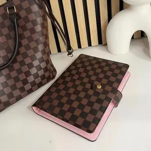 PU Leather 6 Ring Checkered Binder 1 Inch Letter Size Office School Organizer Daily Planner for Students