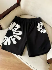 Boys' Summer Shorts with Letter Print, Loose Fit, Casual Gym Shorts for Students, Kids' Athletic Five-Quarter Pants, American Street Style