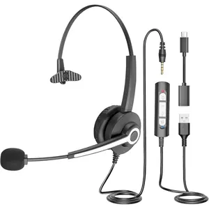 USB Headset with Microphone,  Headphones for PC Laptop, Wired Office Headset with Noise Canceling Microphone & in-line Control for Work, Zoom, Teams, Online Meetings, Call Center