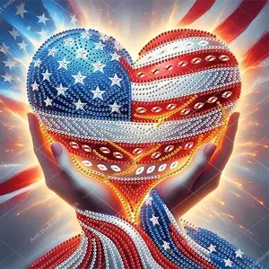 American Flag Heart Design Adult 5D-DIY beginner diamond painting kit DIY Craft Diamond Art Tools for creativity - 1 irregularly shaped crystal diamond painting kit, perfect holiday gift, suitable for decorating walls in Living Room