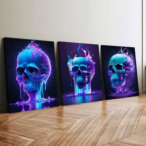 3-count wooden frame canvas, Canvas Prints, irion-dollar liquid skull dark style decorative poster, game room decoration, Modern home decor, suitable for home decoration, modern family poster, corridor wall art, waterproof printing
