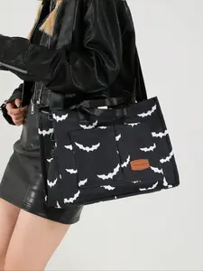 Women's Elegant Solid Color Tote Bag, Crossbody Tote Bag, Fashionable Large Capacity Multi-pocket Canvas Shoulder Bag, Lightweight Casual Tote Shoulder Messenger Bag