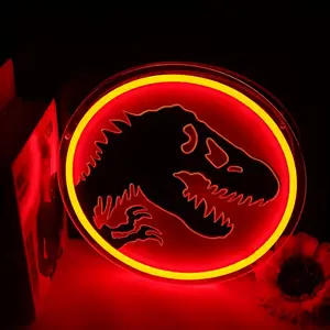 Jurassic Park Neon Lights | Dinosaur Fan Art LED Acrylic Lights | USB-Powered, Perfect for Tyrannosaurus Rex Gamers and Movie Room Decor, Exclusive Male Cave Lighting